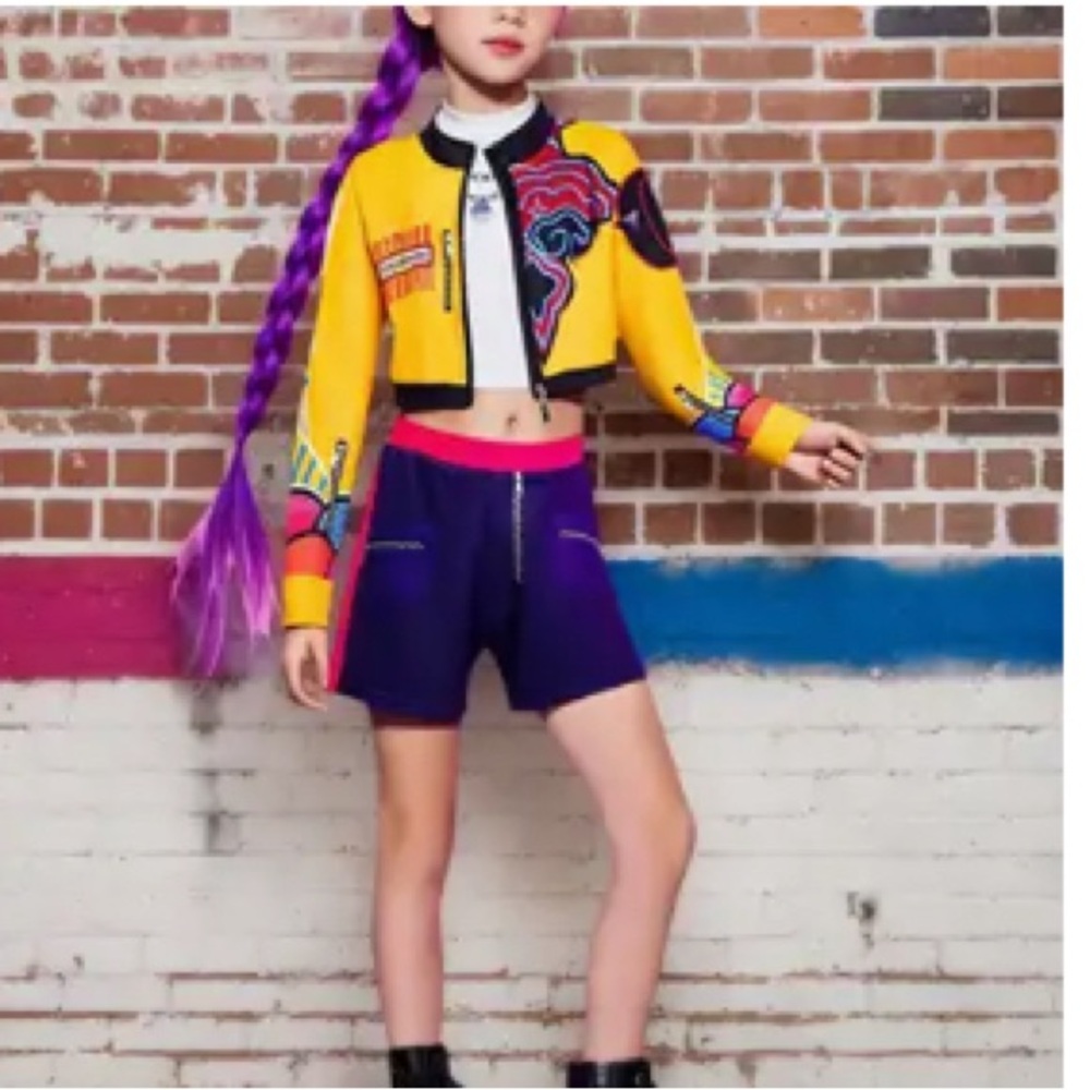 Colorful Graphic Jacket and Shorts Set